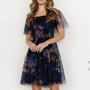 NWT Baltic Born Tivoli Tulle Short Dress Dark Blue Floral, Medium